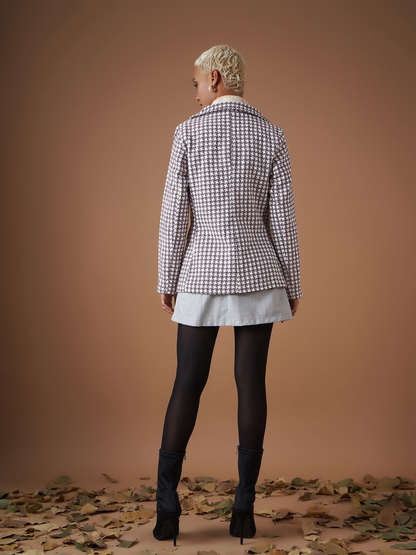 Burgundy Geo Jacquard Tweed Double Breasted Blazer