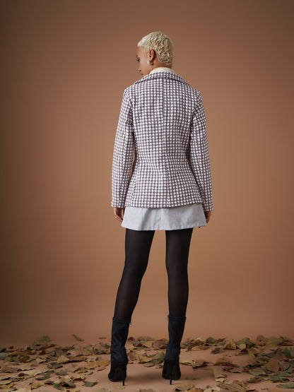 Burgundy Geo Jacquard Tweed Double Breasted Blazer