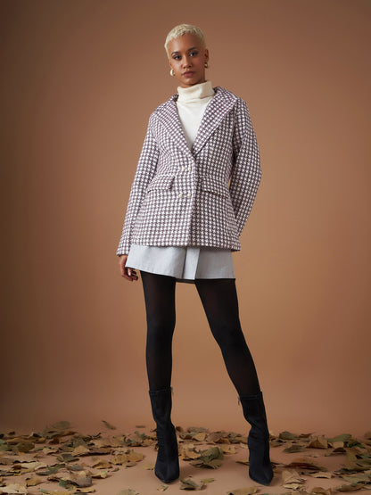 Burgundy Geo Jacquard Tweed Double Breasted Blazer