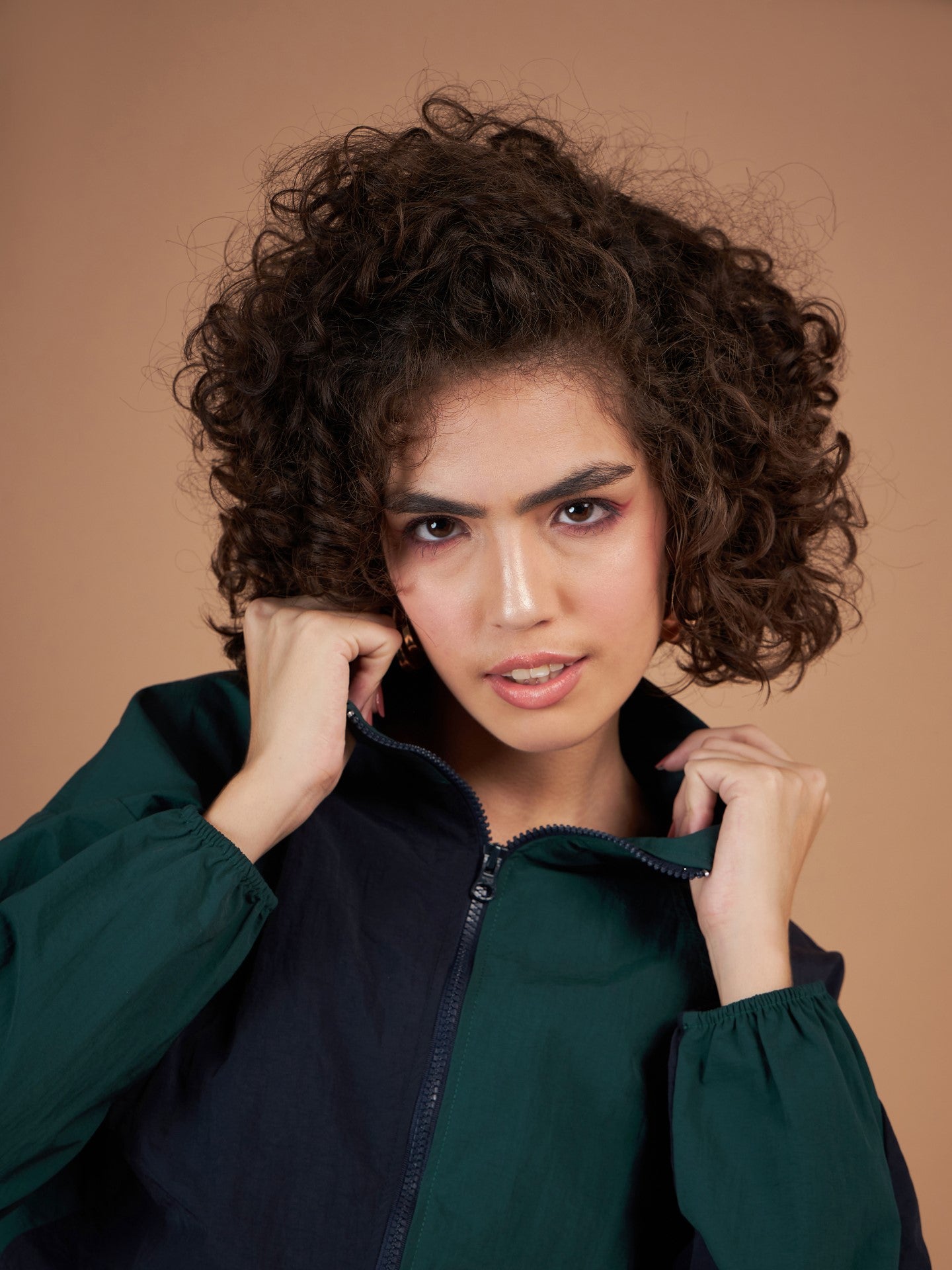 Green ColourBlock Parachute Zipper Jacket