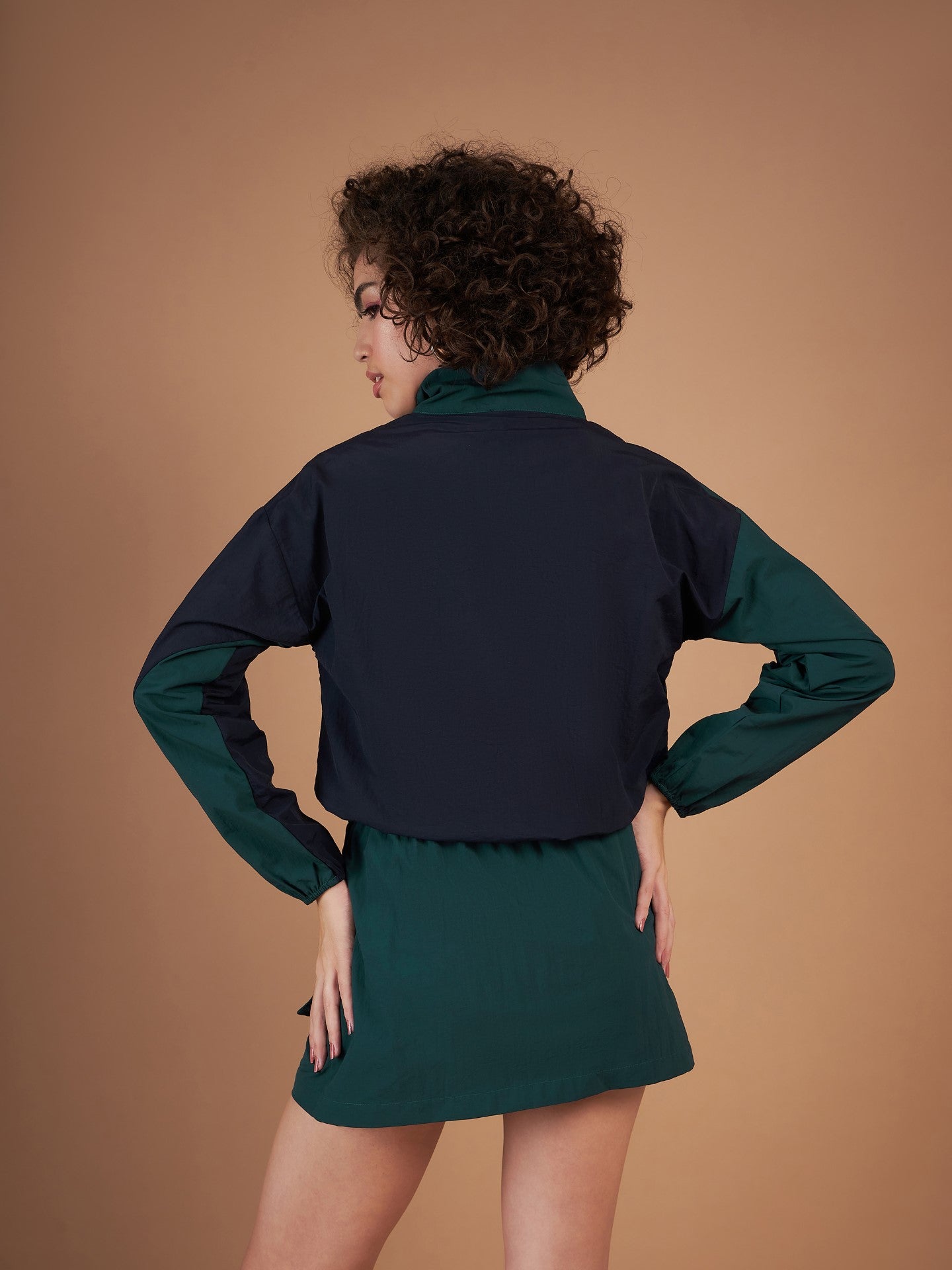 Green ColourBlock Parachute Zipper Jacket