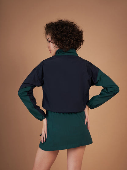 Green ColourBlock Parachute Zipper Jacket