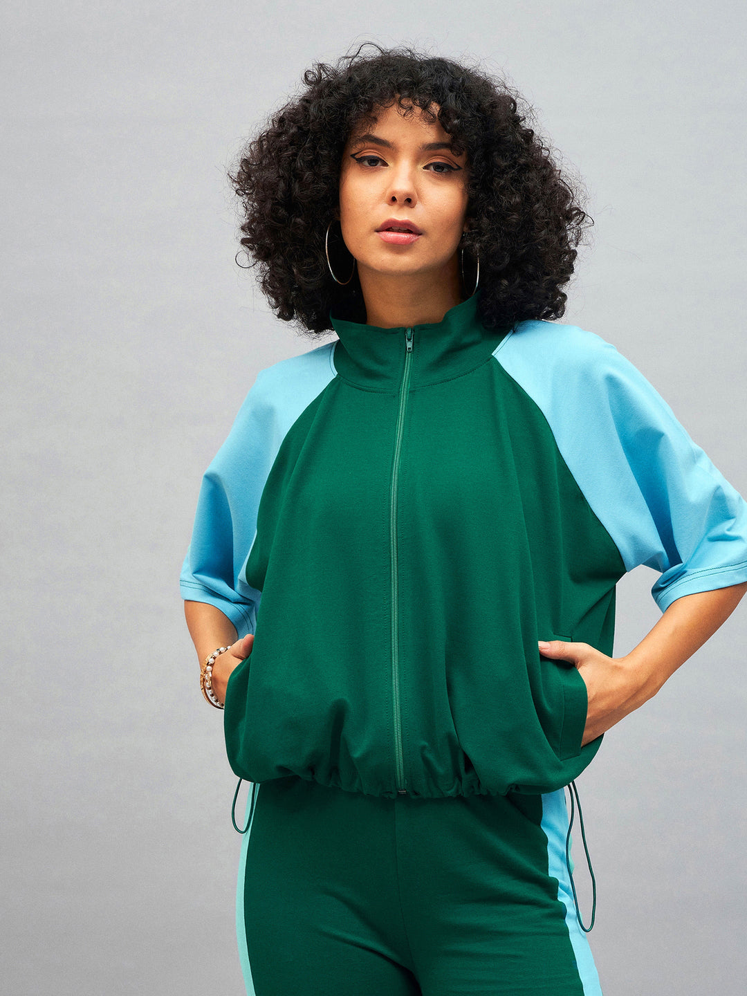 Women's Women Green Knitted Color Block Jacket in Cotton by Sassafras for wholesale, bulk, supplier, manufacturer and wholesaler buyers from Trendphoria