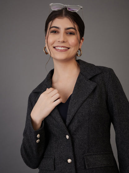 Grey Tweed Notch Collar Single-Breasted Blazer