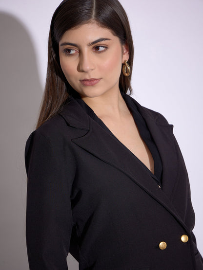 Women Black Double-Breasted Blazer