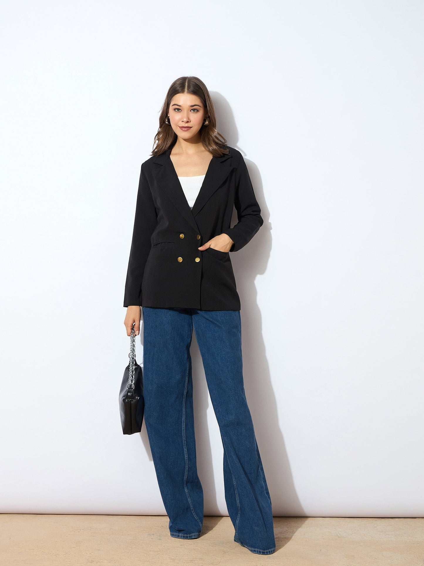 Women Black Double-Breasted Blazer