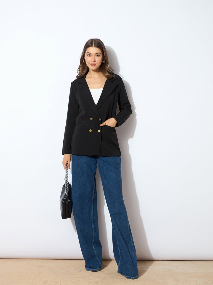 Women Black Double-Breasted Blazer