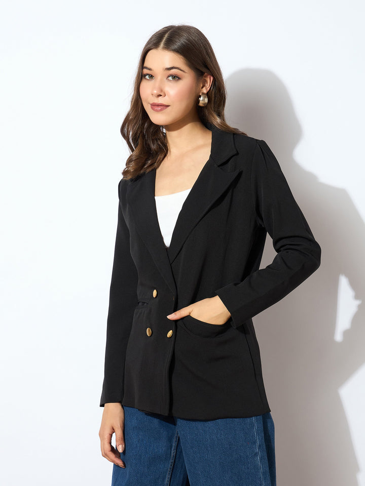 Women Black Double-Breasted Blazer