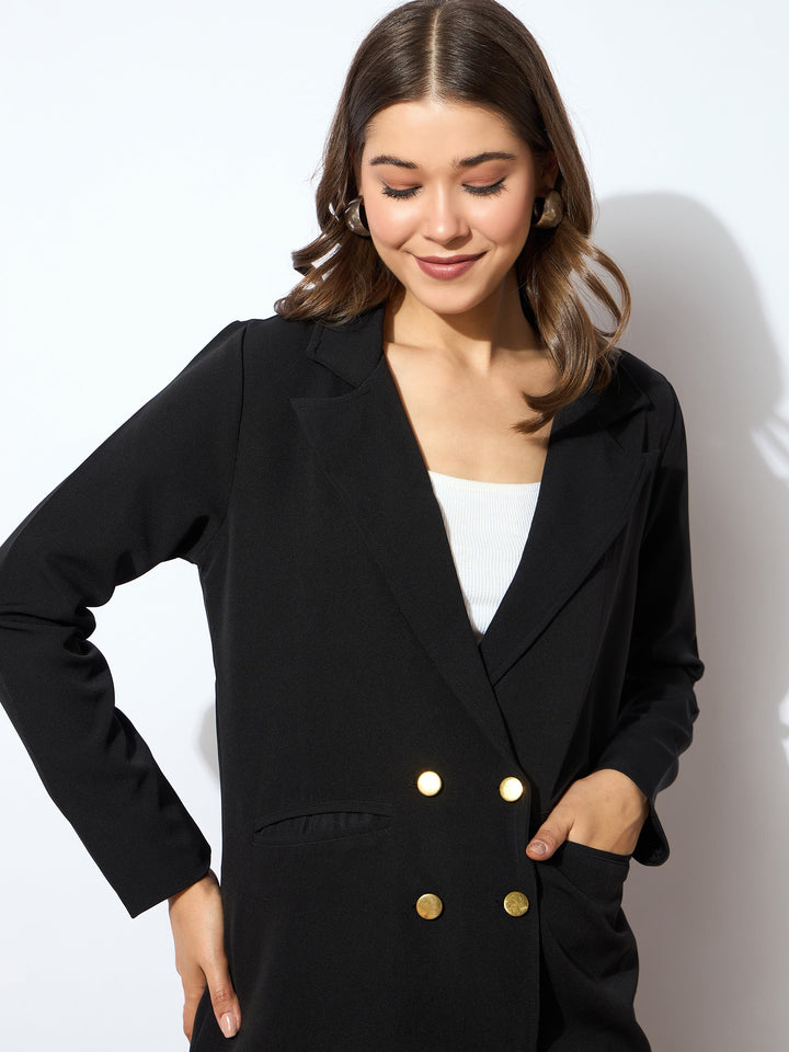 Women Black Double-Breasted Blazer