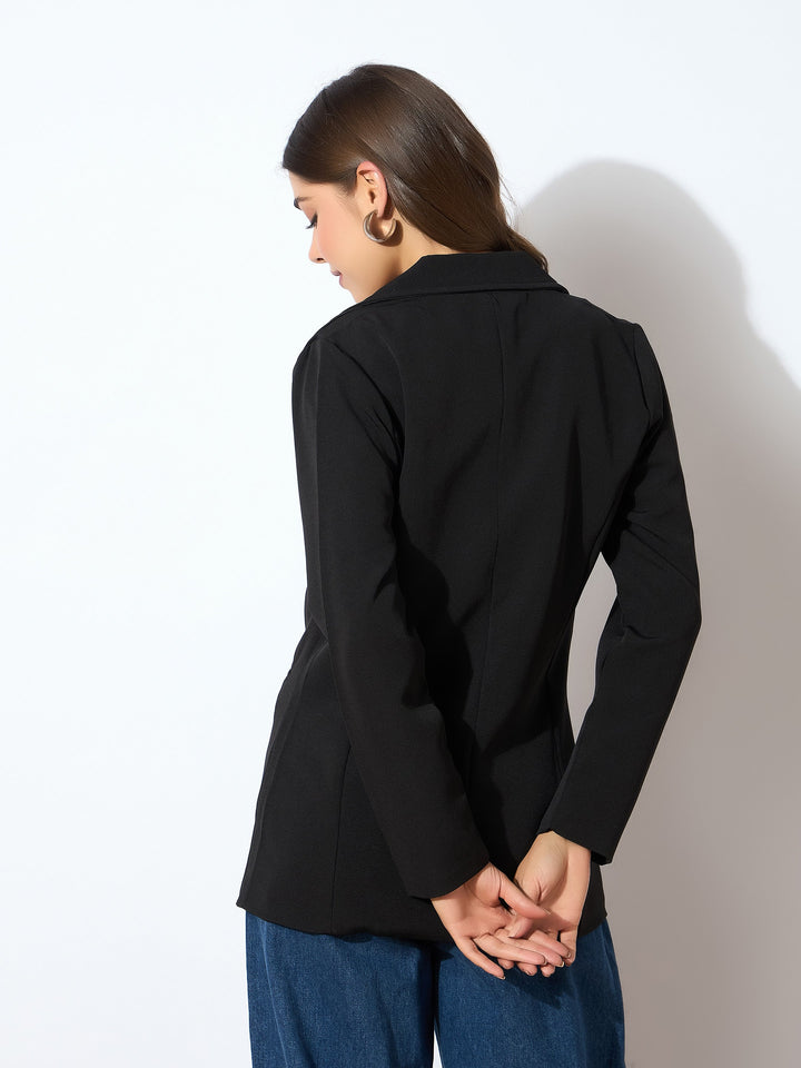 Women Black Double-Breasted Blazer