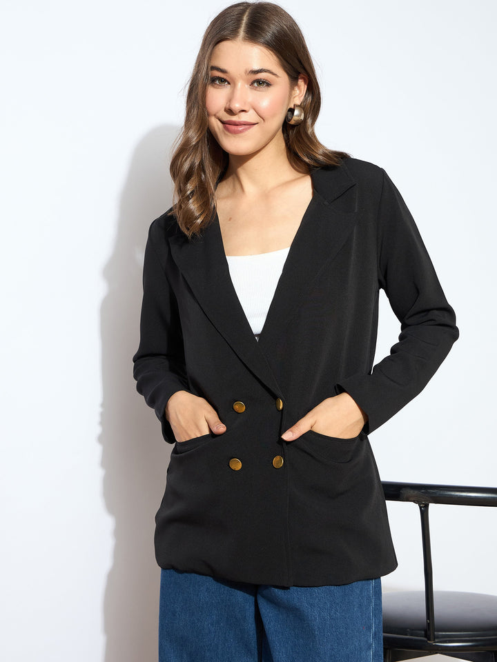 Women Black Double-Breasted Blazer