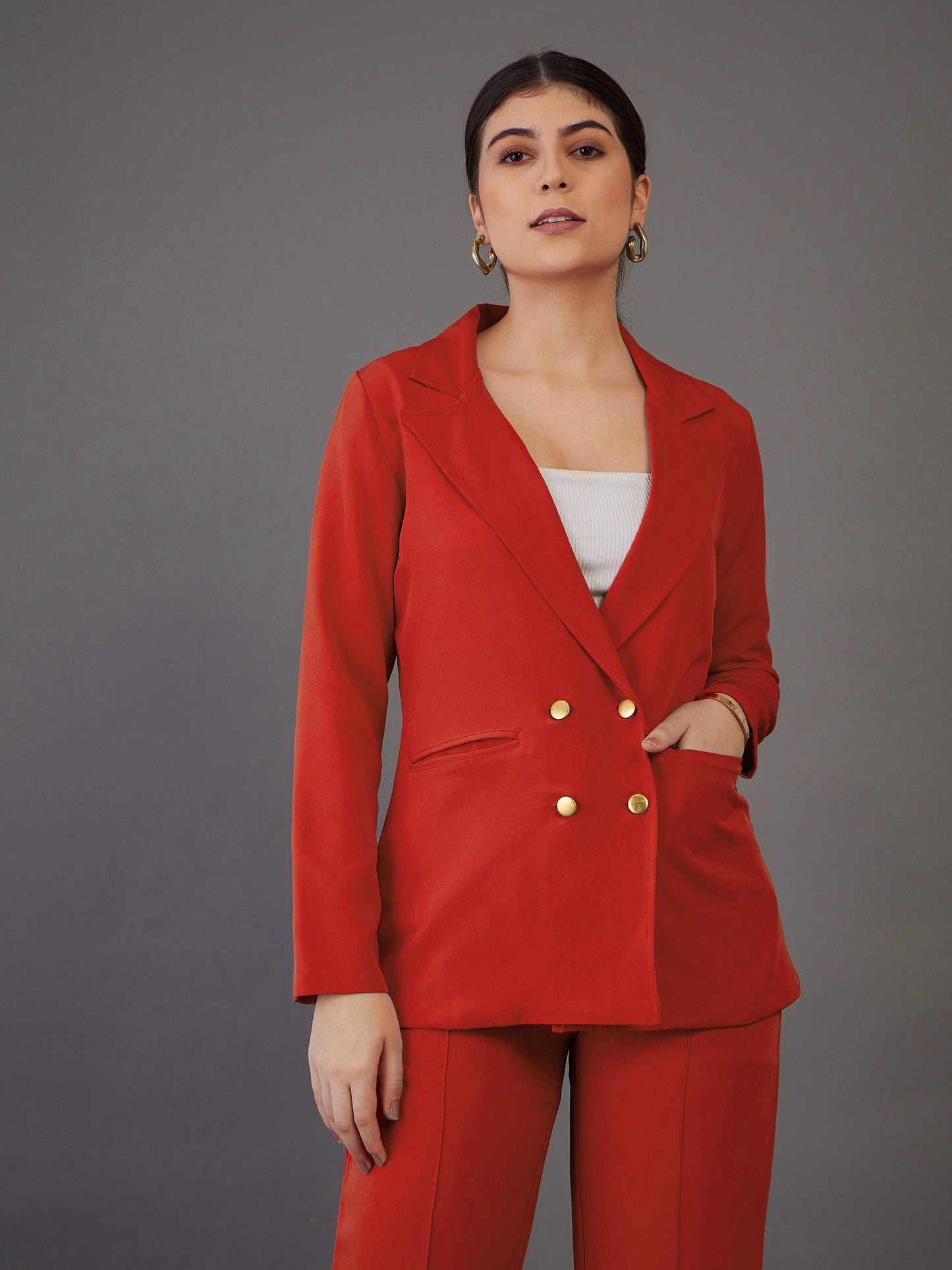 Orange Double-Breasted Blazer