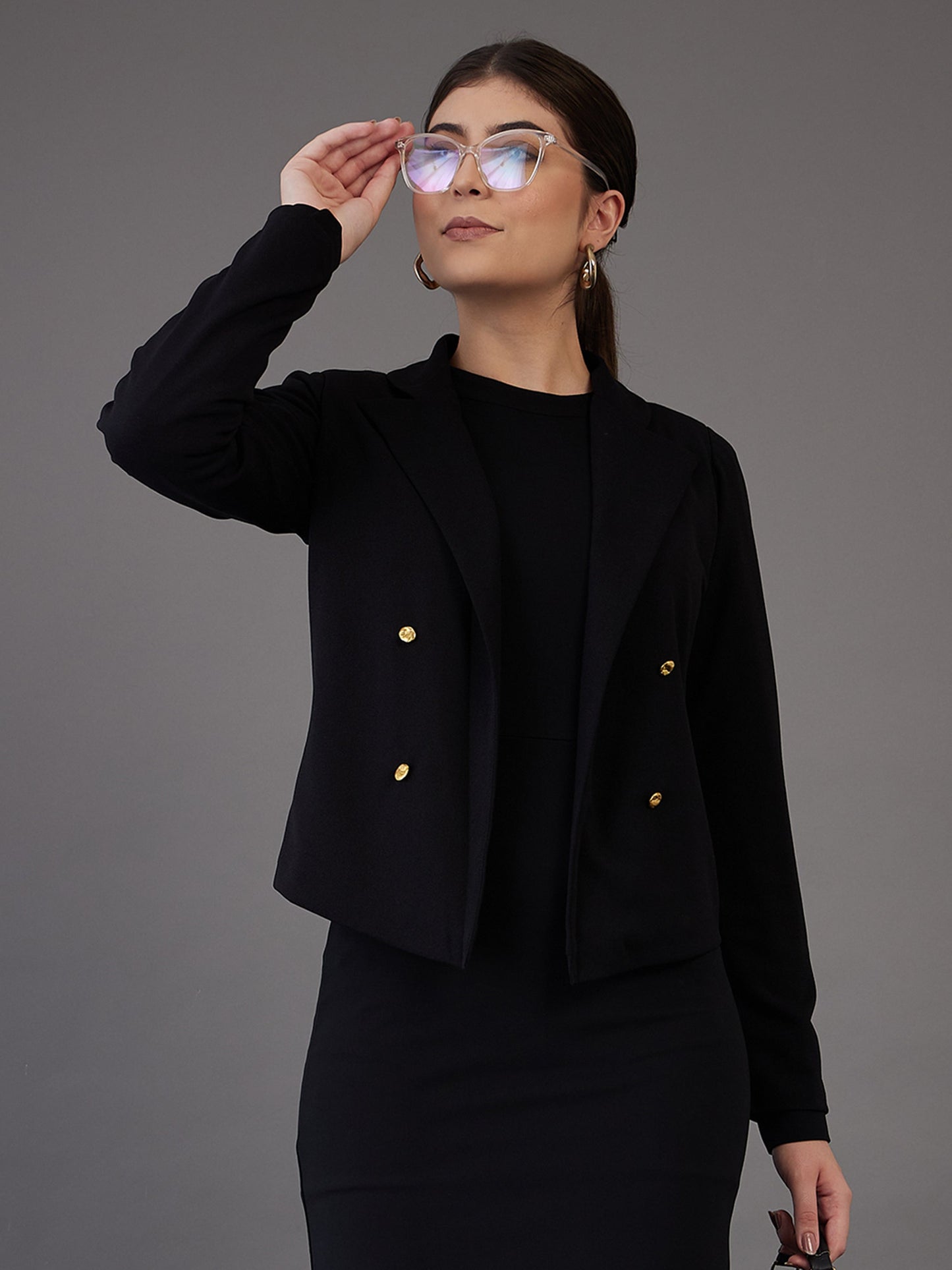 Black Notch Collar Single-Breasted Blazer