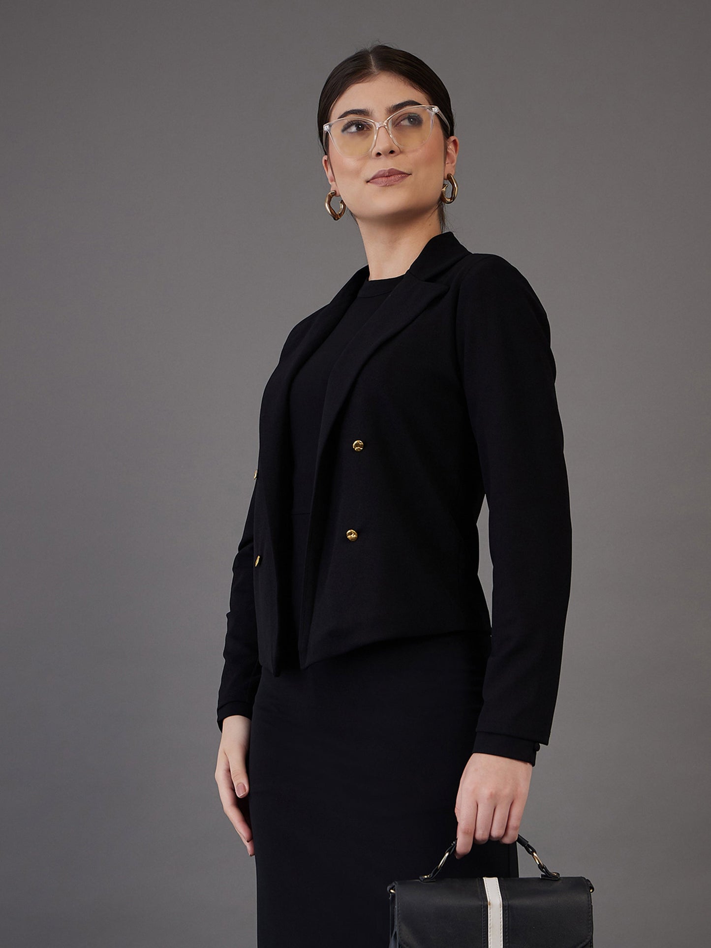 Black Notch Collar Single-Breasted Blazer