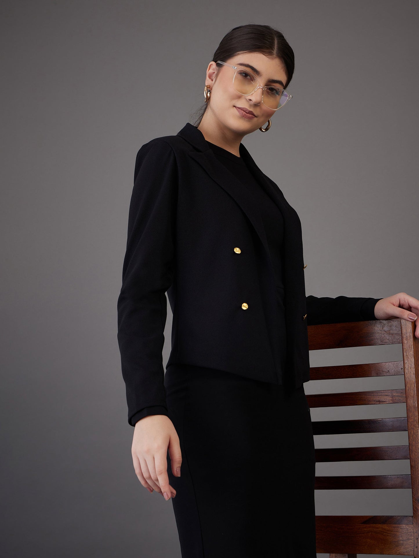 Black Notch Collar Single-Breasted Blazer