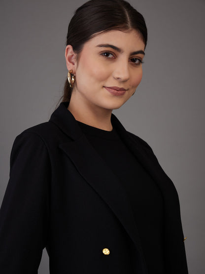 Black Notch Collar Single-Breasted Blazer