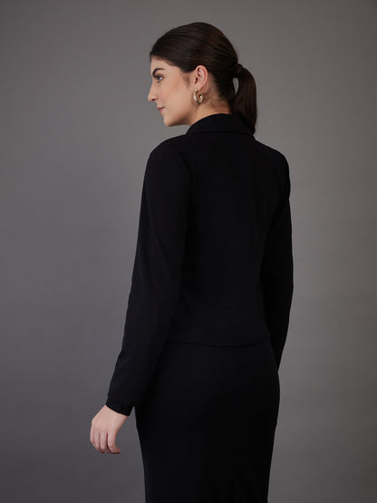 Black Notch Collar Single-Breasted Blazer