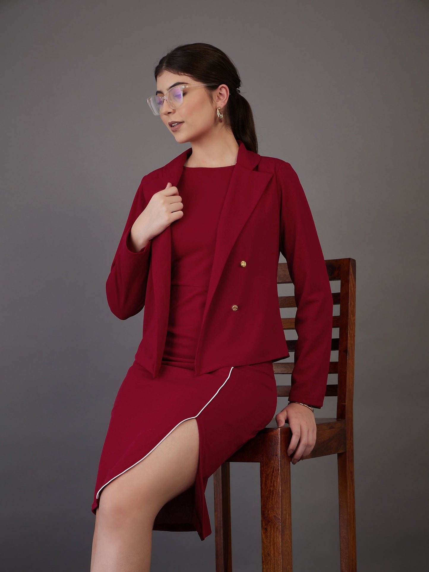 Red Notch Collar Single-Breasted Blazer