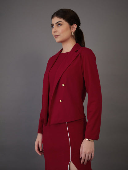 Red Notch Collar Single-Breasted Blazer