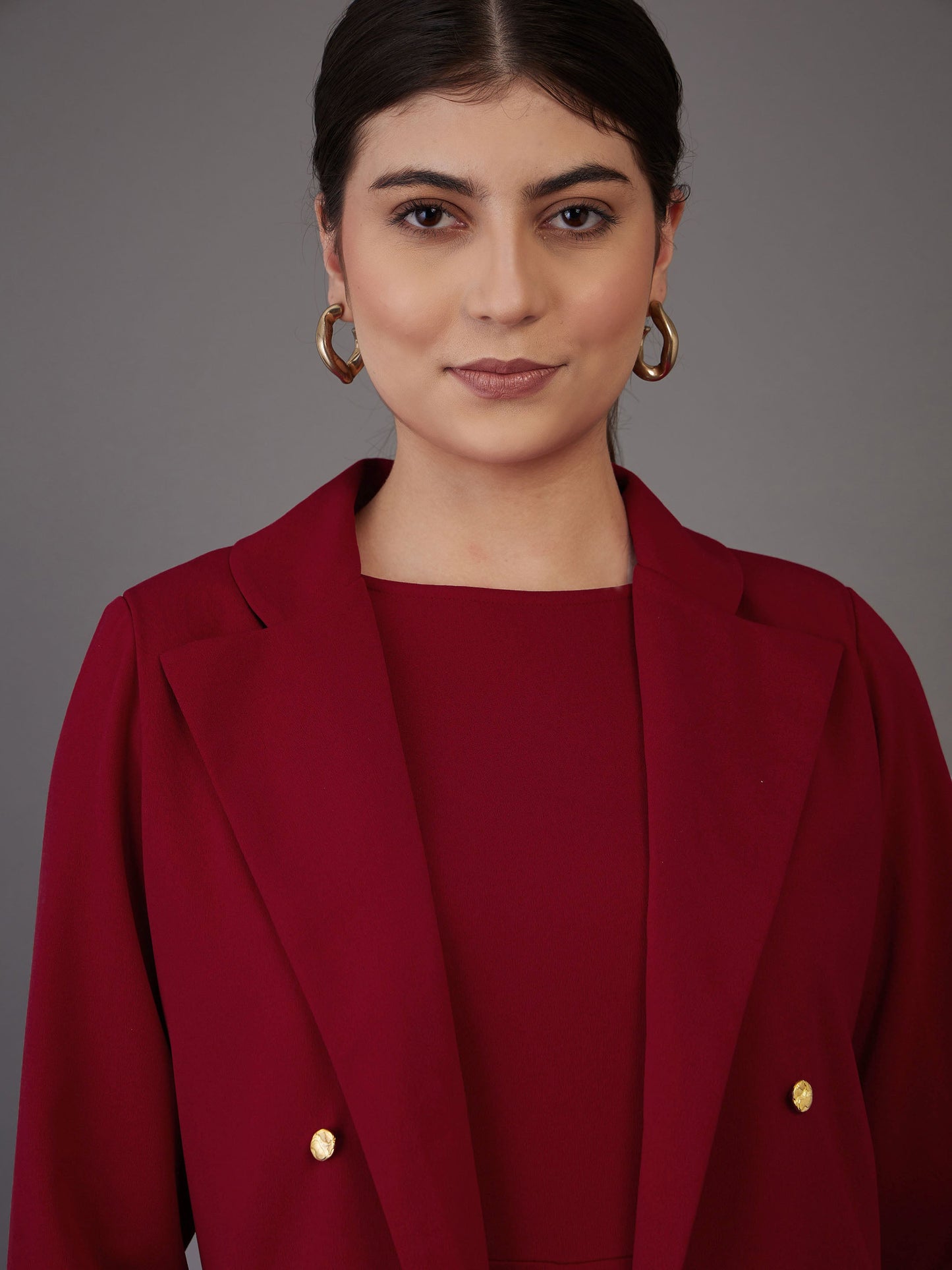 Red Notch Collar Single-Breasted Blazer