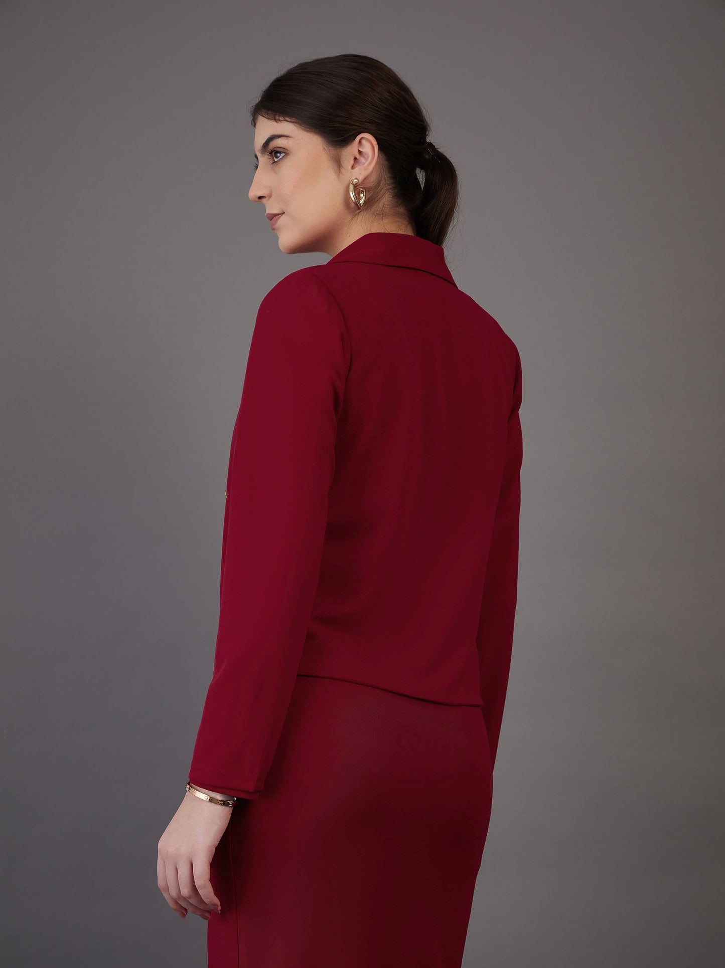 Red Notch Collar Single-Breasted Blazer
