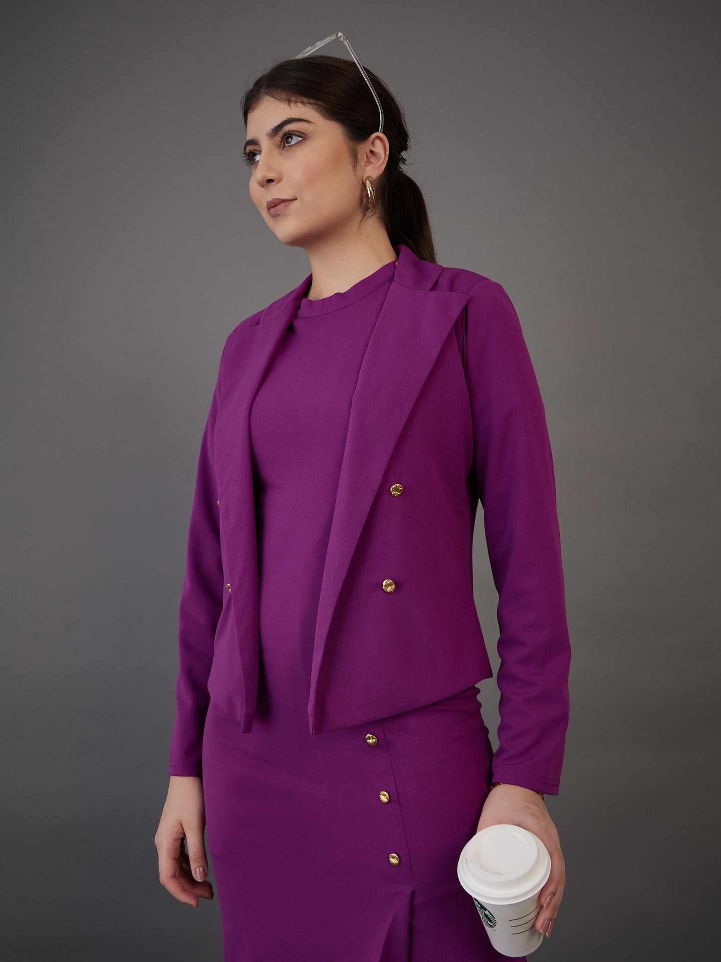 Purple Notch Collar Single-Breasted Blazer