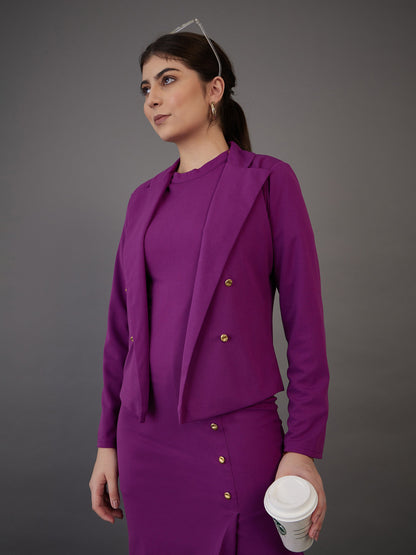 Purple Notch Collar Single-Breasted Blazer