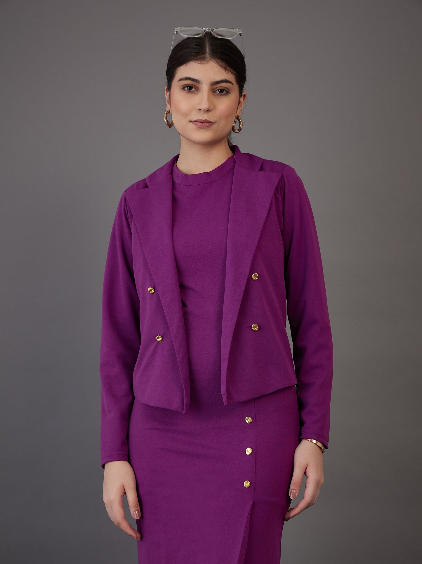 Purple Notch Collar Single-Breasted Blazer