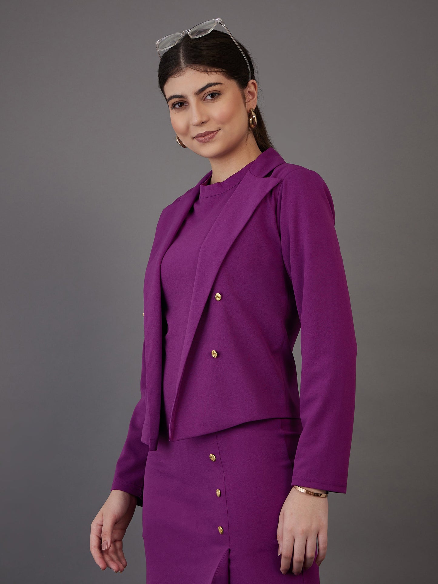 Purple Notch Collar Single-Breasted Blazer