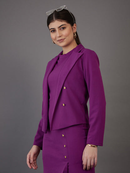 Purple Notch Collar Single-Breasted Blazer