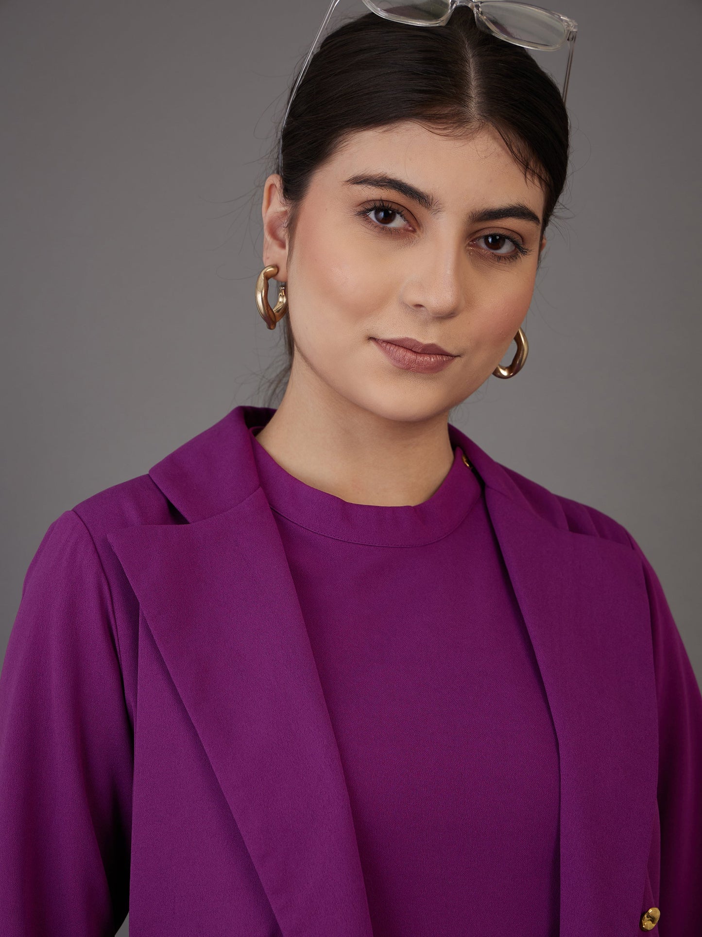 Purple Notch Collar Single-Breasted Blazer