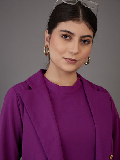 Purple Notch Collar Single-Breasted Blazer