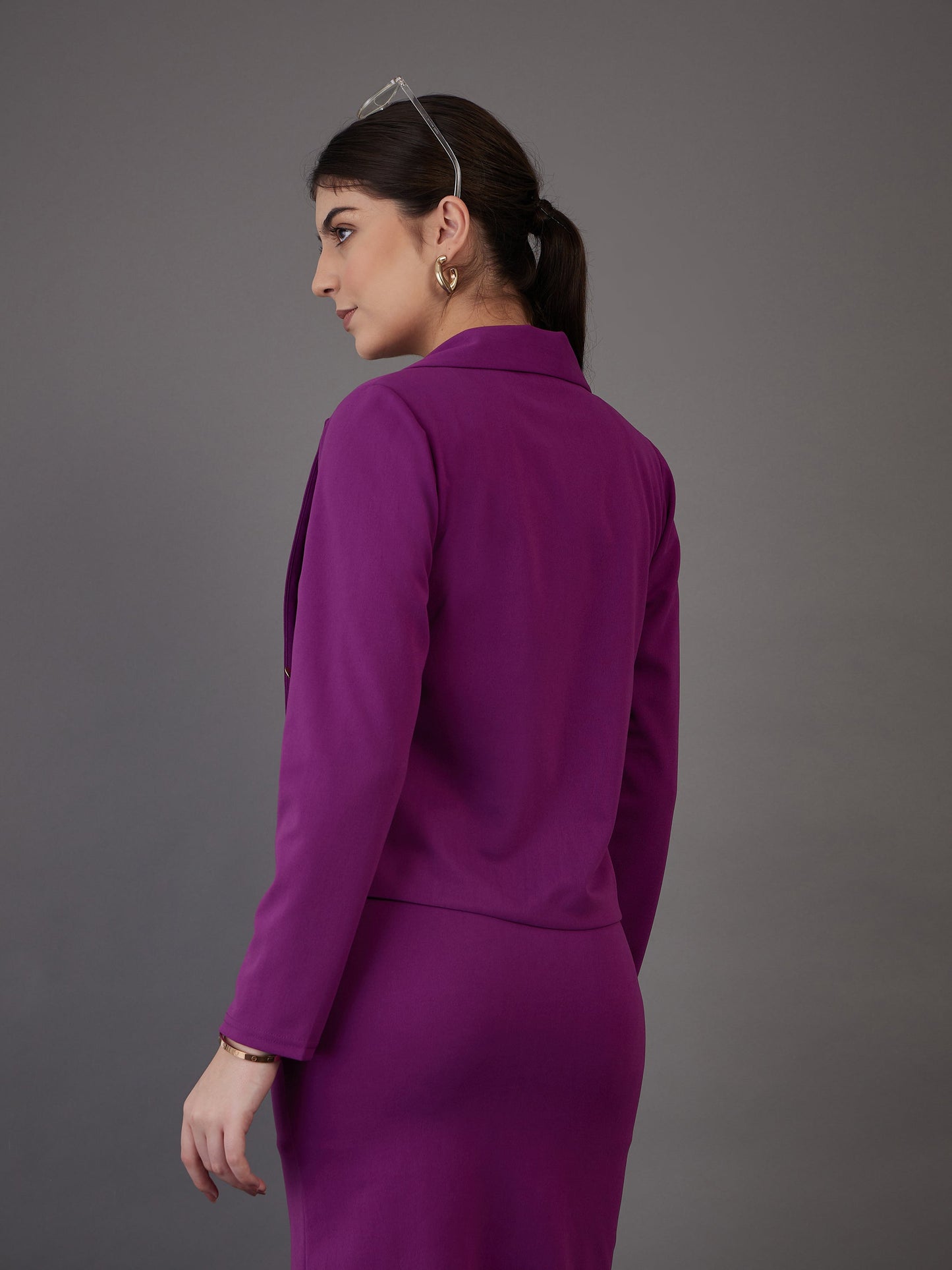 Purple Notch Collar Single-Breasted Blazer
