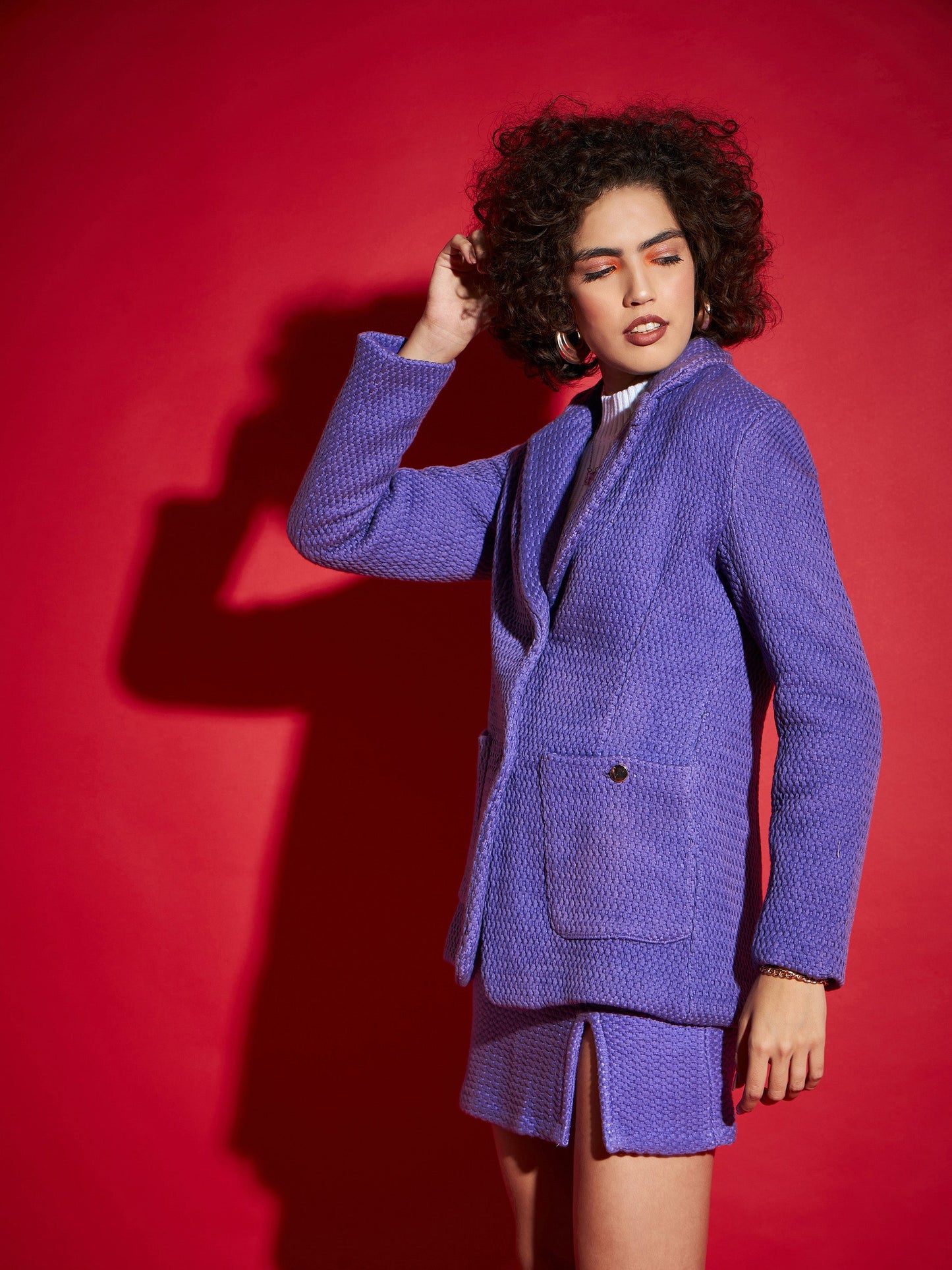 Purple Tweed Notch Collar Blazer