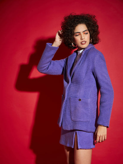 Purple Tweed Notch Collar Blazer