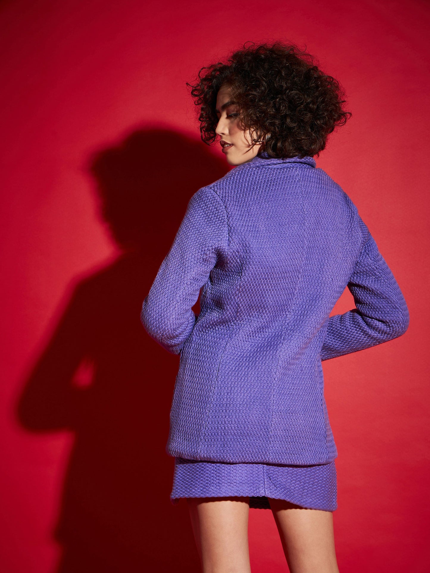 Purple Tweed Notch Collar Blazer