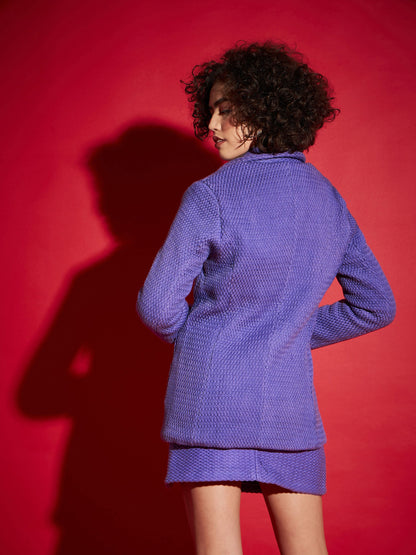Purple Tweed Notch Collar Blazer