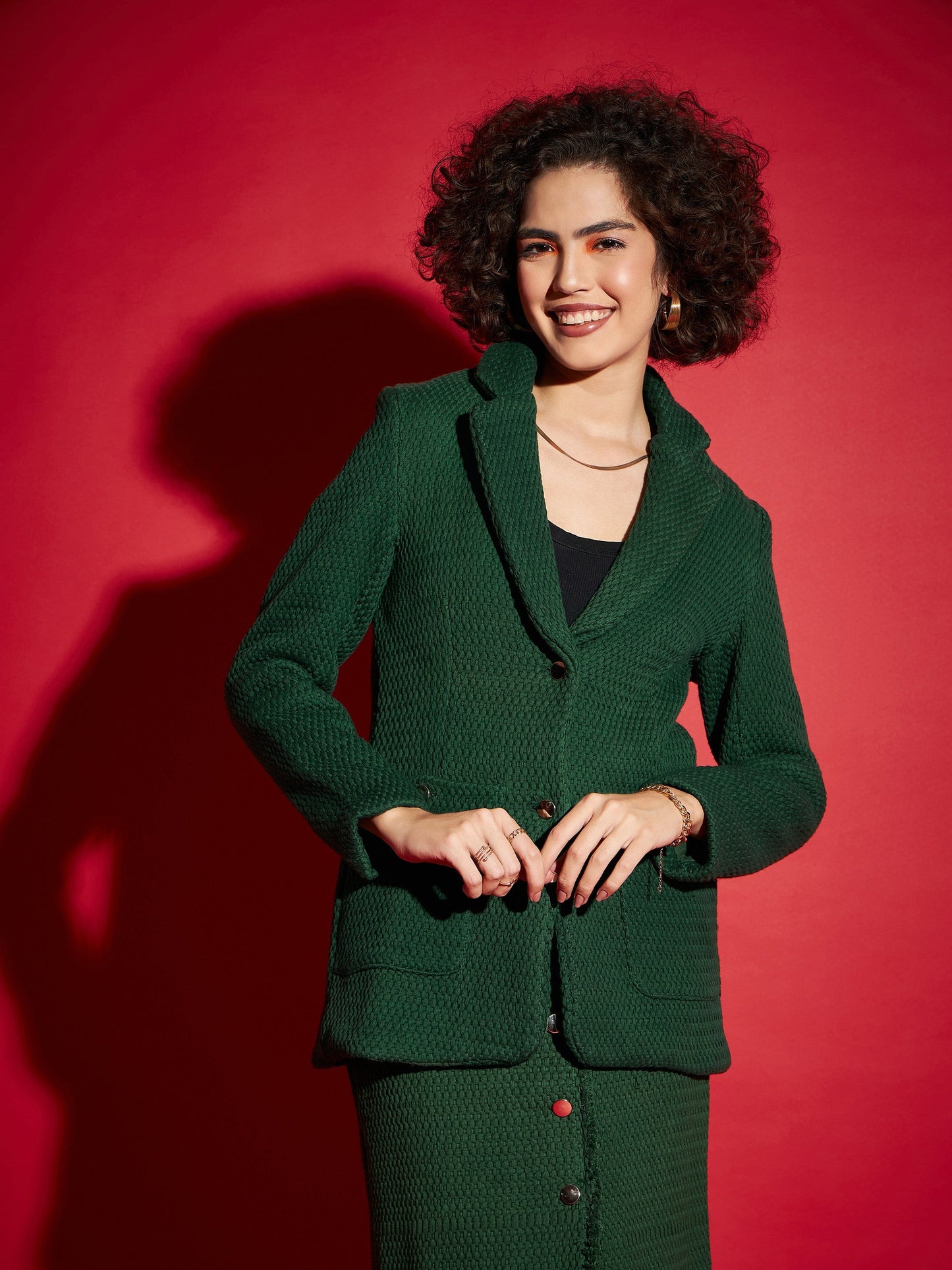 Green Tweed Notch Collar Blazer