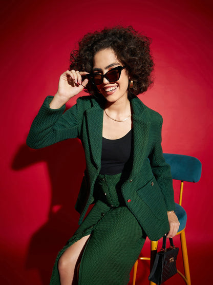 Green Tweed Notch Collar Blazer