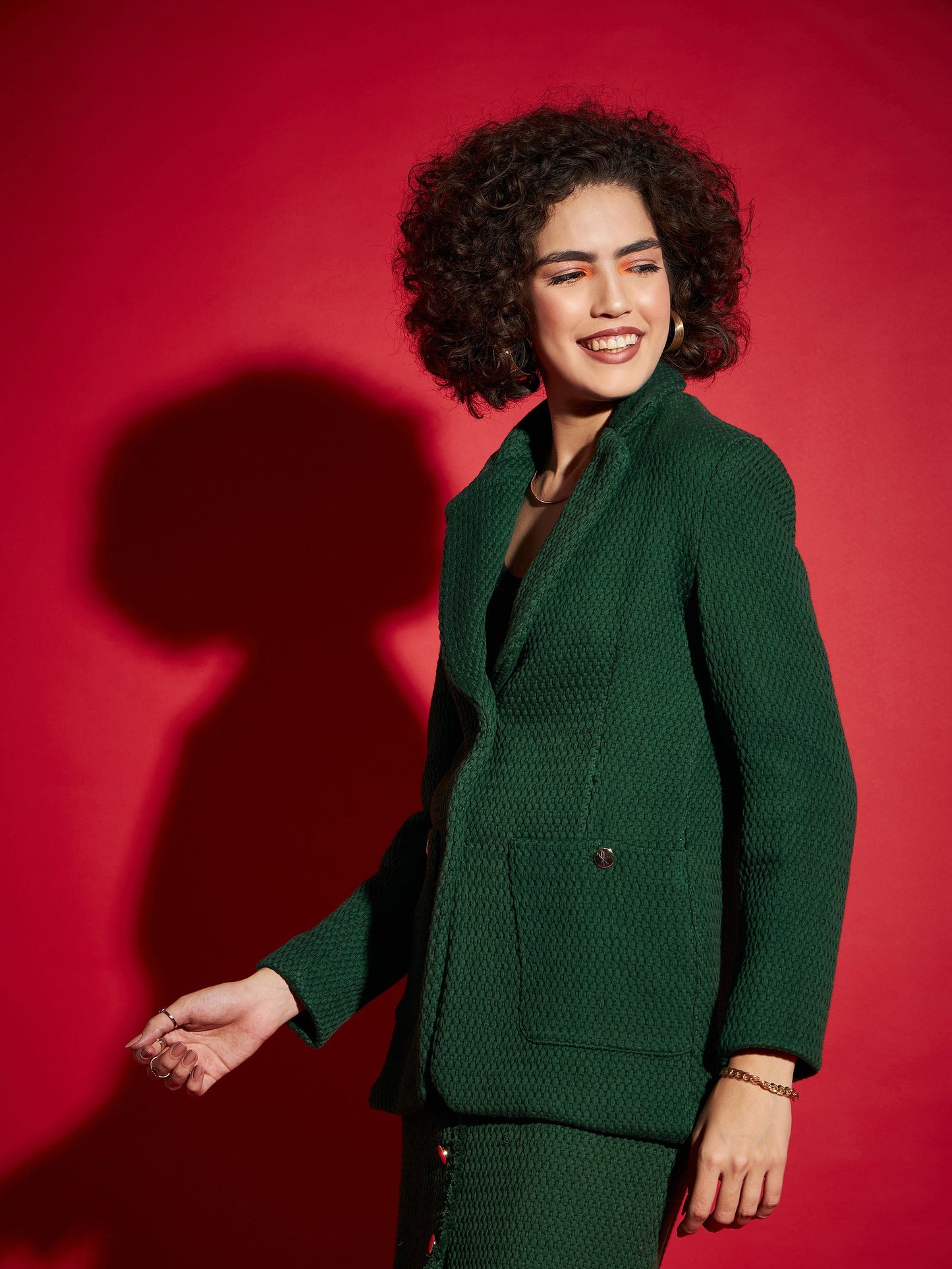 Green Tweed Notch Collar Blazer