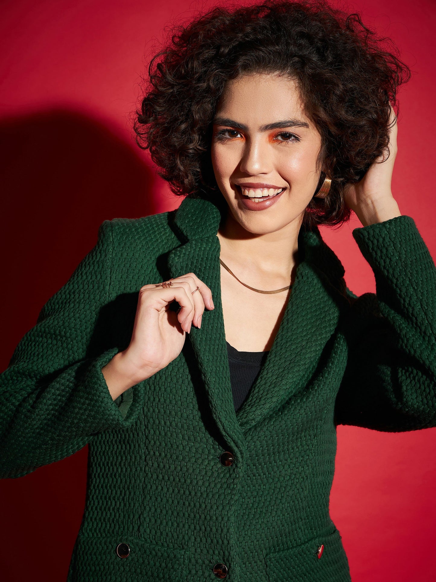 Green Tweed Notch Collar Blazer