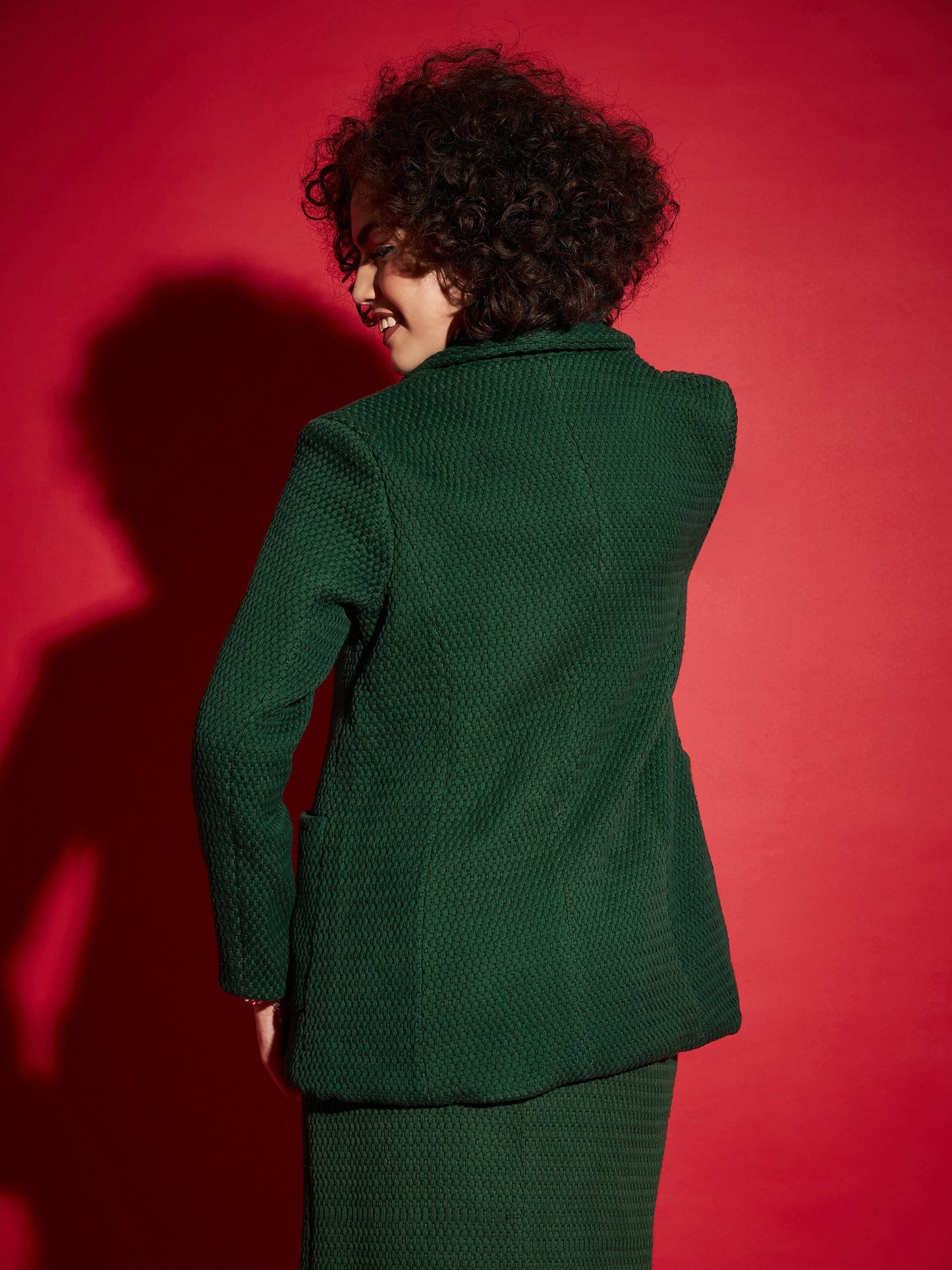 Green Tweed Notch Collar Blazer