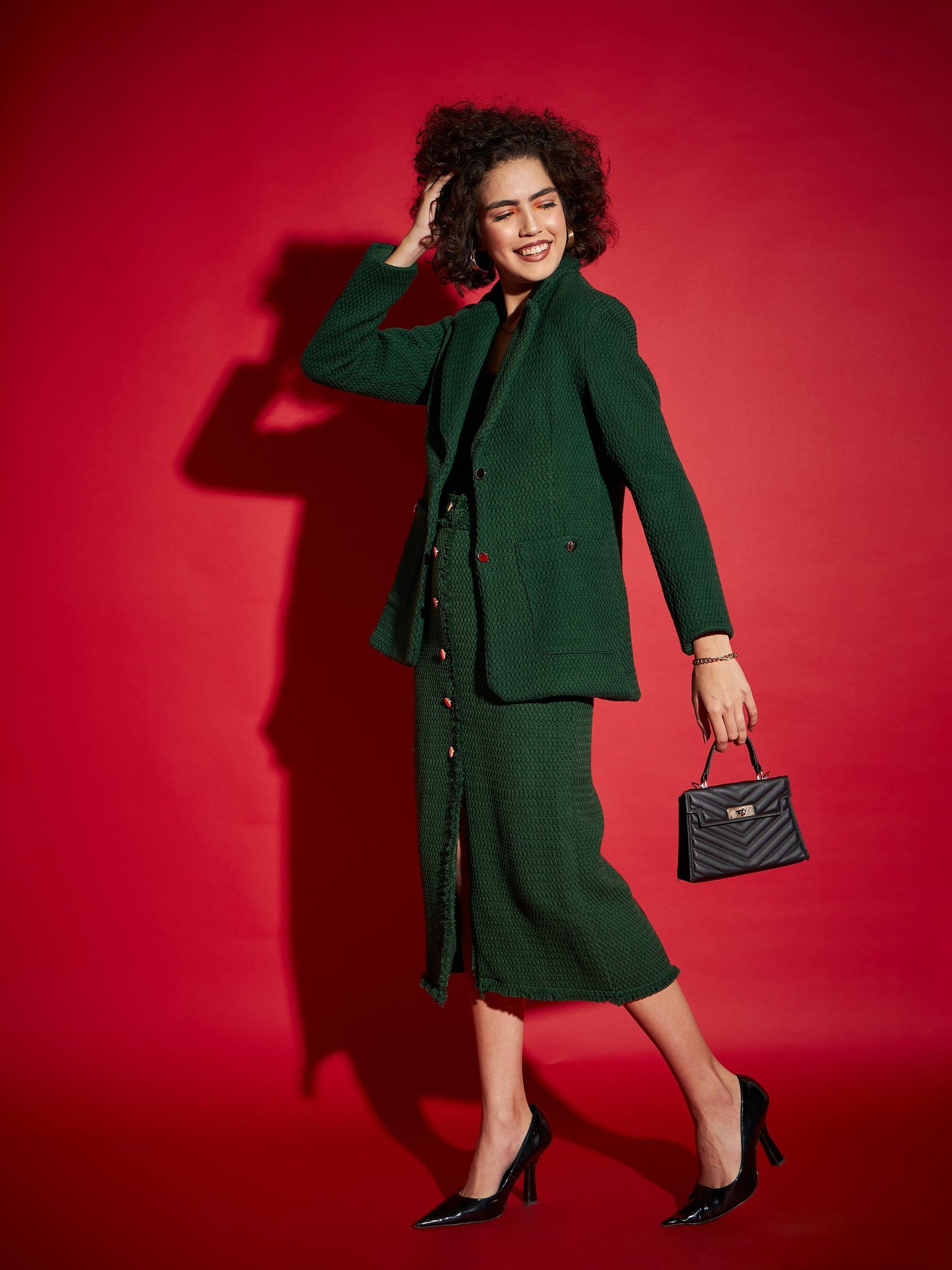 Green Tweed Notch Collar Blazer