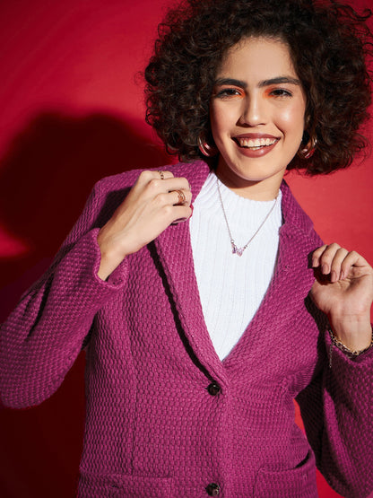 Magenta Tweed Notch Collar Blazer