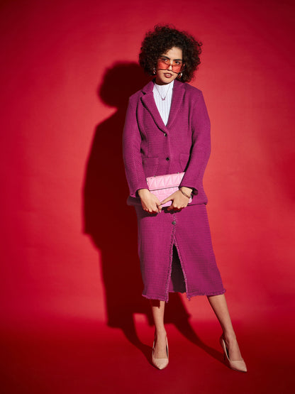 Magenta Tweed Notch Collar Blazer