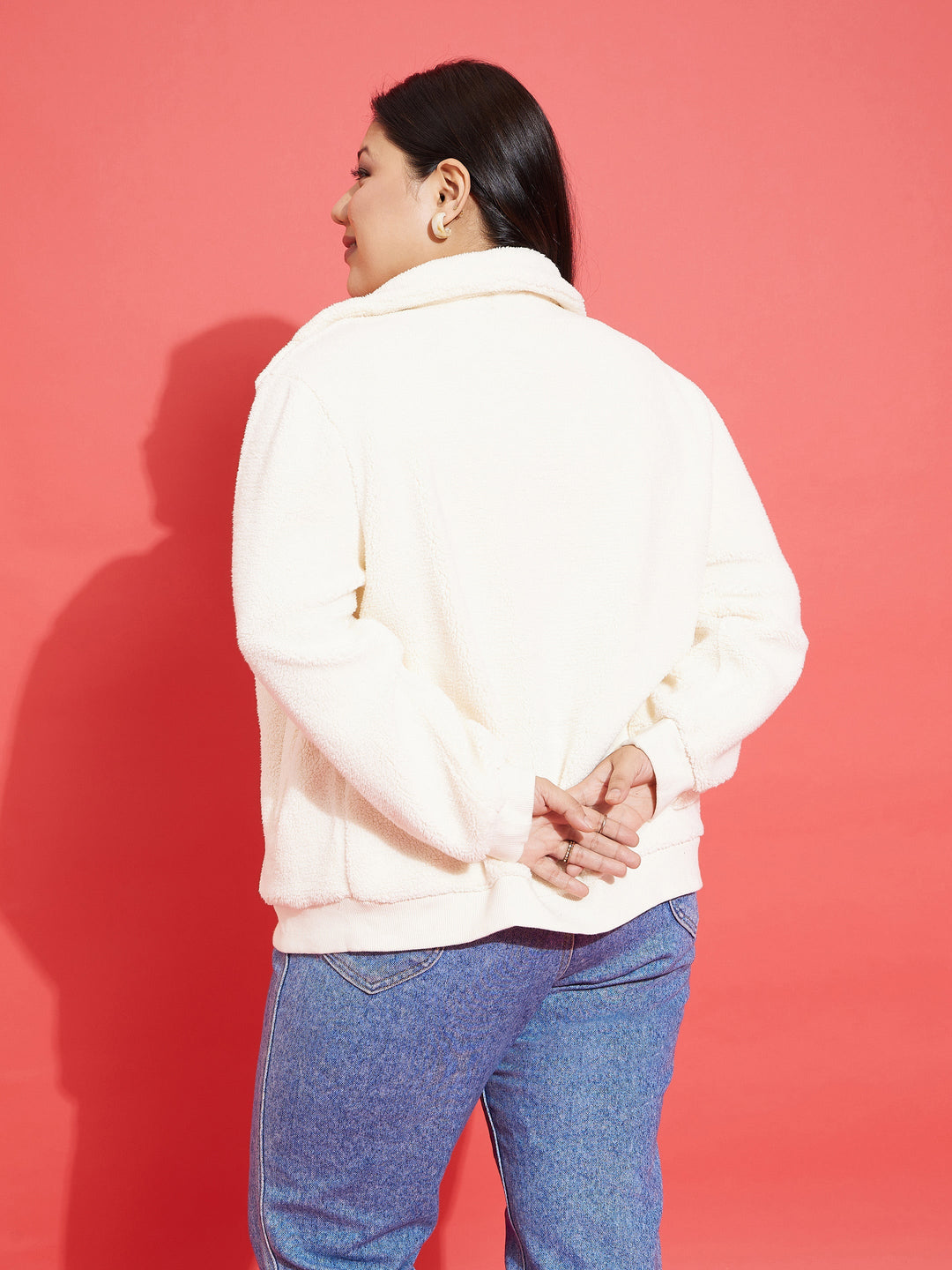 White Fur Zipper Jacket-SASSAFRAS Curve