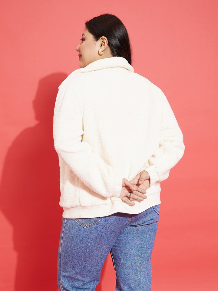 White Fur Zipper Jacket-SASSAFRAS Curve