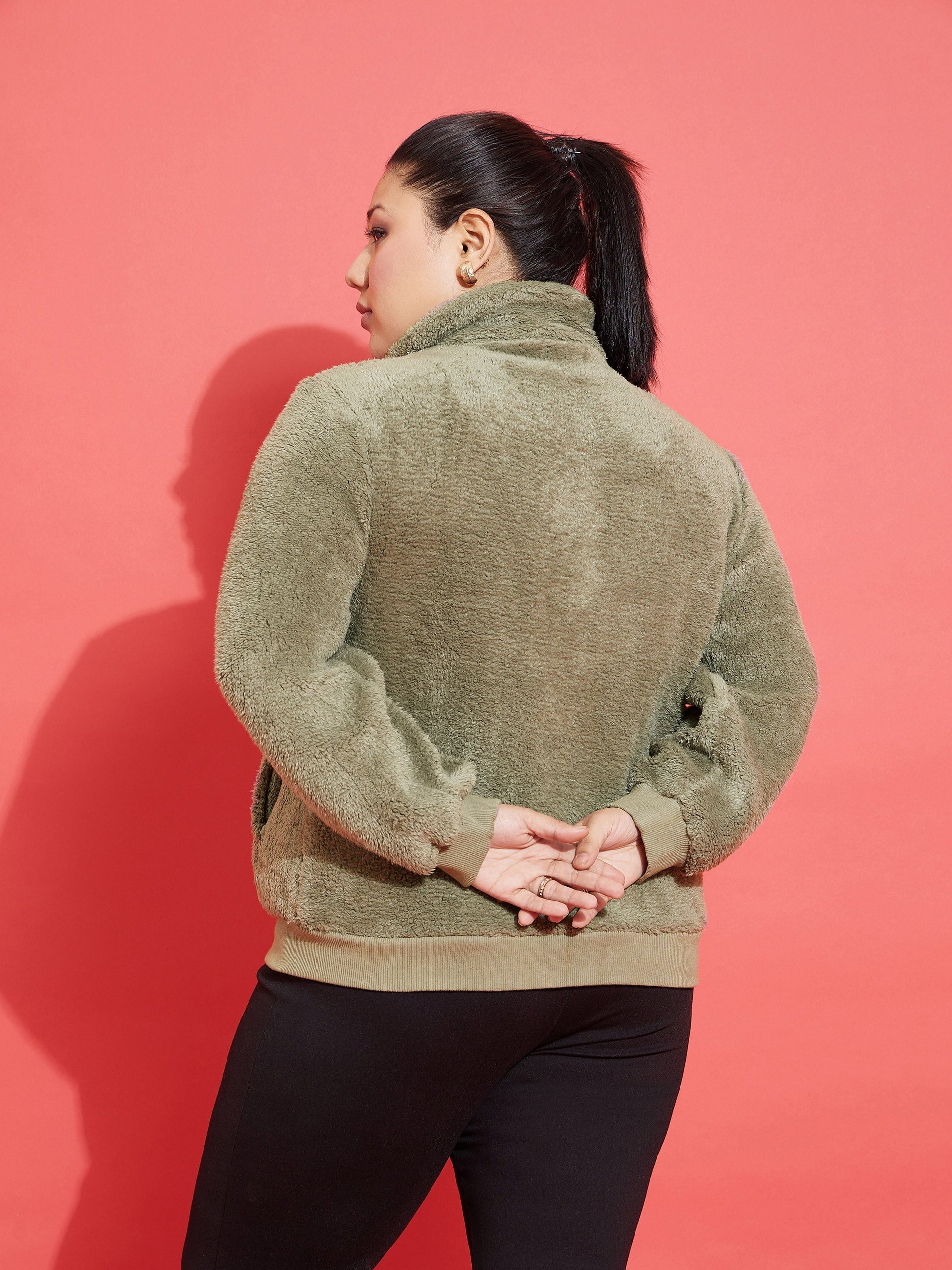 Grey Fur Metal Zipper Jacket-SASSAFRAS Curve