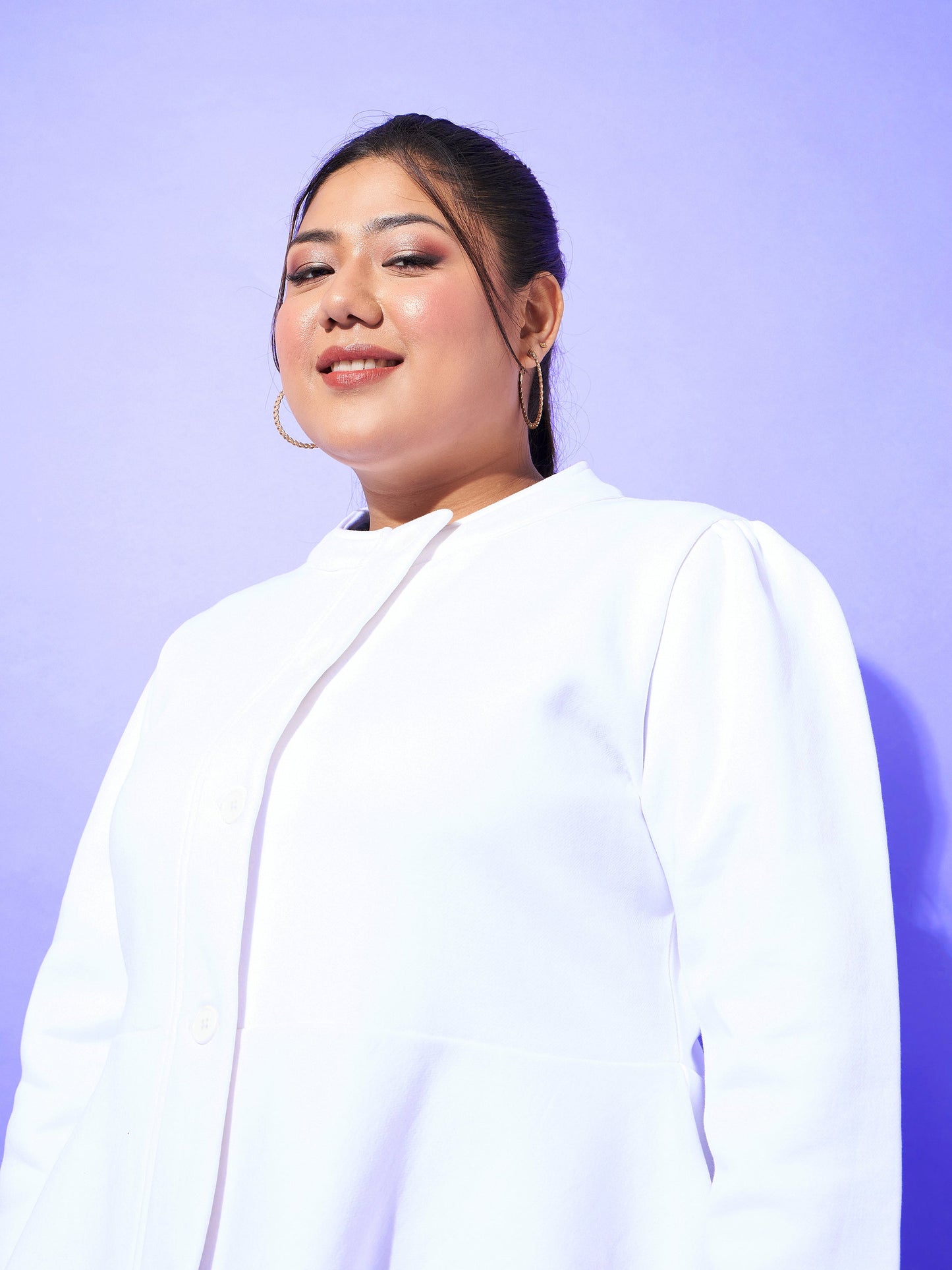 White Fleece Button Peplum Jacket