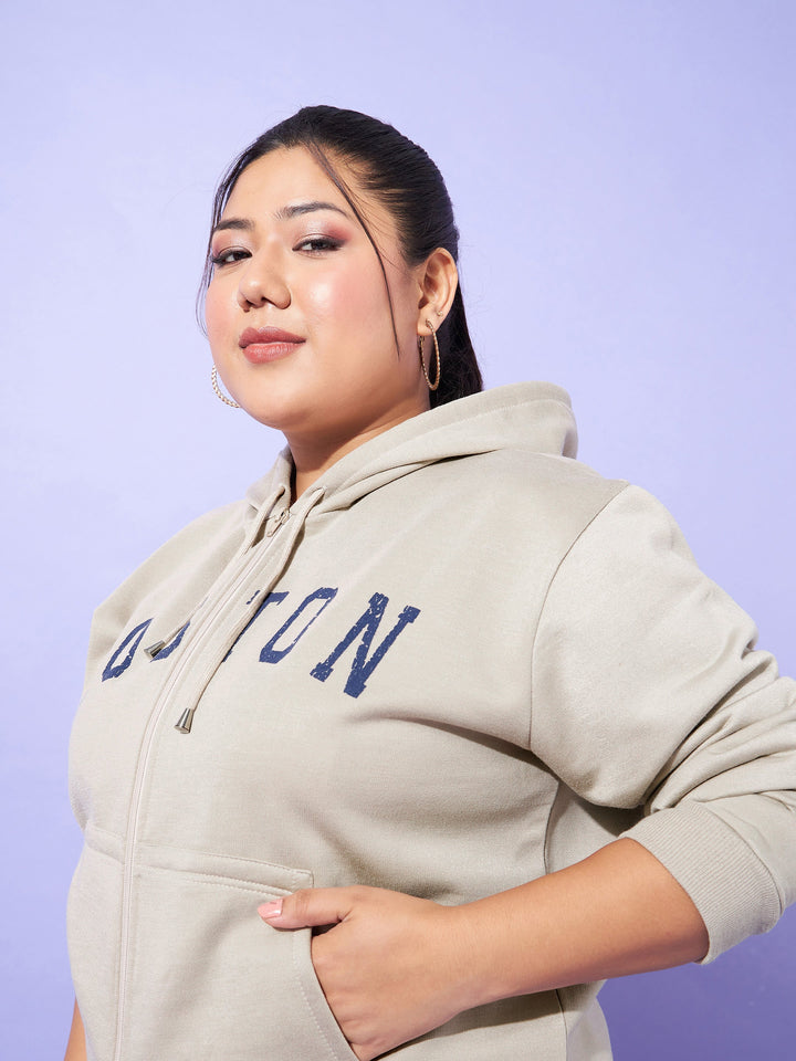Grey BOSTON Printed Fleece Zipper Jacket -SASSAFRAS Curve